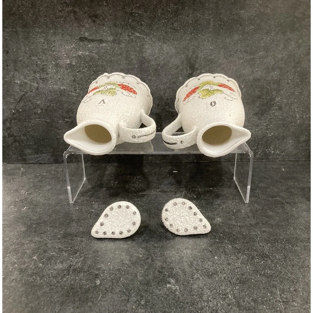 Textured Finish Ceramic Oil & Vinegar Cruet Set Strawberry Motif Vtg White MCM
